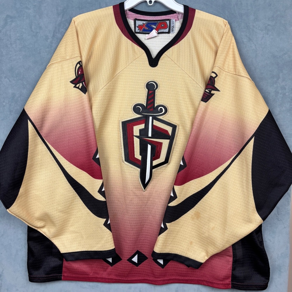 SP Hockey ECHL Greensboro Generals Jersey Mens XL Gold Maroon Sword Shield